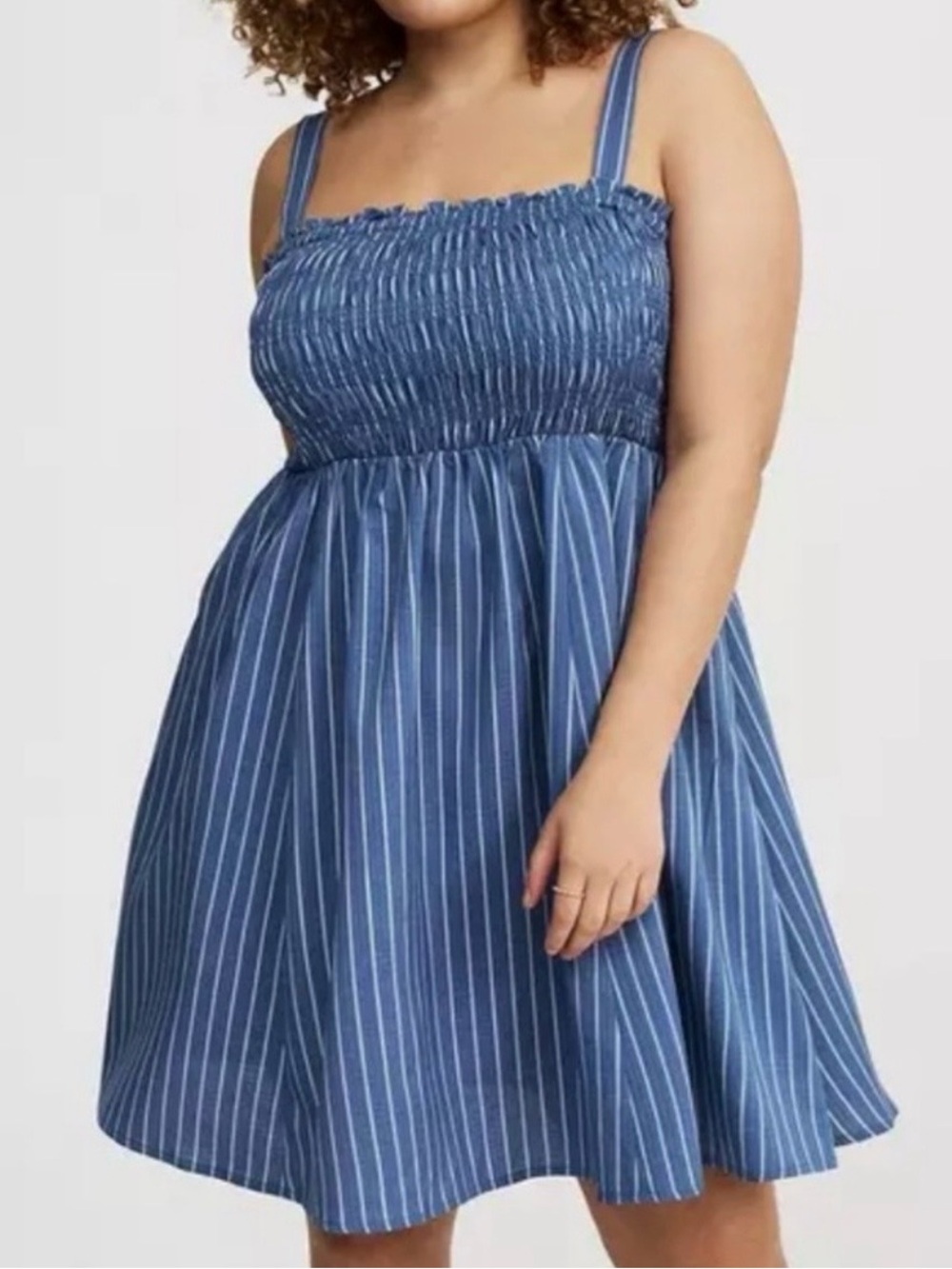torrid Blue Pinstripe Smocked Sundress